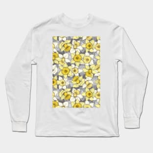 Daffodil Daze - yellow & grey daffodil illustration pattern Long Sleeve T-Shirt